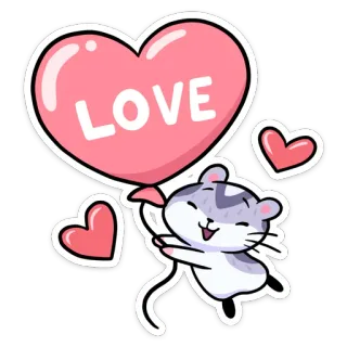 ❤️ LOVE 햄스터, 사랑, 풍선, 하트, 귀여운, 동물, 만화 telegram sticker