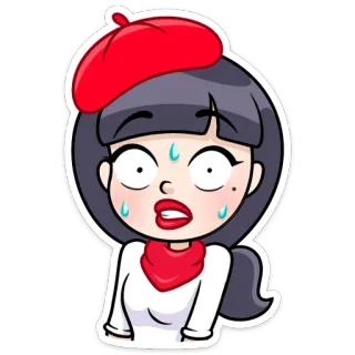 😓 мультфильм, женщина, берет, обеспокоенная, потеет, анимация, иллюстрация telegram sticker