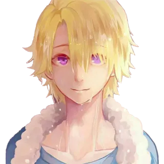 🙂 chico anime, pelo rubio, ojos morados, ilustración, personaje, masculino, retrato telegram sticker
