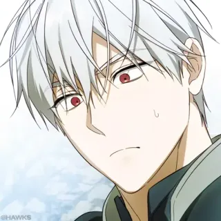 🤍 animé, homme, yeux rouges, cheveux blancs, mâle, portrait telegram sticker