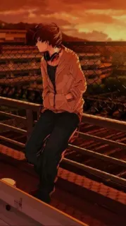 🚬 Anime, Junge, Sonnenuntergang, Kopfhörer, Melancholie whatsapp sticker