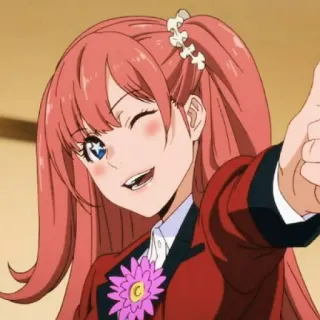 🌟 Erimi Mushibami Kakegurui Twin anime, chica, pelo rosa, guiño, linda whatsapp sticker
