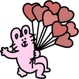 💬 토끼, 하트, 풍선, 귀여운, 분홍색, 일러스트 whatsapp sticker