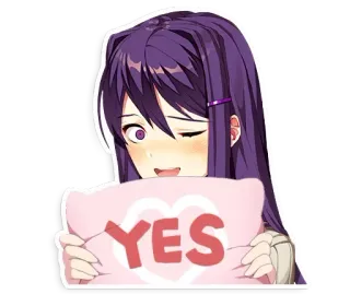 🙂 YES anime, garota, cabelo roxo, sim, travesseiro telegram sticker