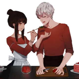 🥢 Аниме, Готовка, Пара, Еда, Кухня, Персонажи telegram sticker