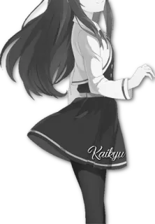 🙊 Kaikyu anime girl, school uniform, monochrome, skirt, animated telegram sticker