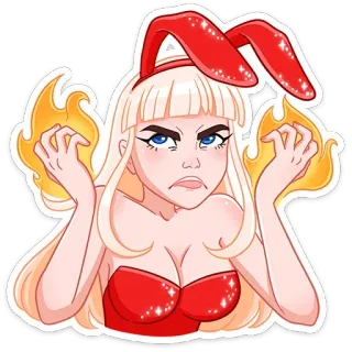 😡 mulher, coelho, fogo, raiva, loira whatsapp sticker