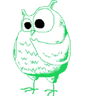 🤔 burung hantu, burung, binatang, hijau, seni piksel telegram sticker