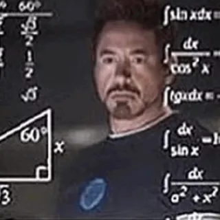 🌪 Tony Stark matemática, confuso, pensando, equações, Iron Man, Marvel telegram sticker