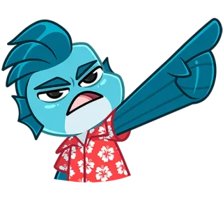 🐟 personaggio cartone animato, pesce, arrabbiato, che indica, camicia hawaiana telegram sticker
