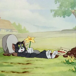 😾 Tom Tom and Jerry MY WILL мультфильм, кот, завещание, документ, цветок, лежащий telegram sticker