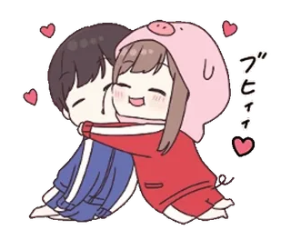 🧡 ブヒィ Аниме, Объятие, Милый, Пара, Свинья, Каваий, Сердечки telegram sticker