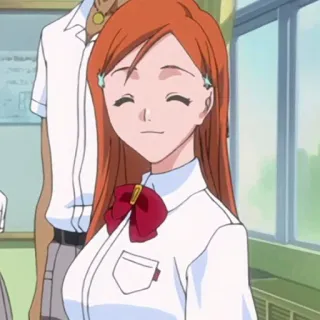 😊 Orihime Inoue Bleach anime, cartoon, character, girl, smile, school uniform telegram sticker