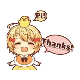 ☺️ Pi! Thanks! Anime, Cartoni animati, Carino, Kawaii, Saluto, Grazie, Pollo whatsapp sticker