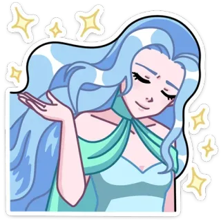 🤩 mulher, brilhos, vestido, cabelo azul, desenho animado, animação whatsapp sticker