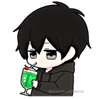 😋 anime, boy, drink, cute, cartoon whatsapp sticker