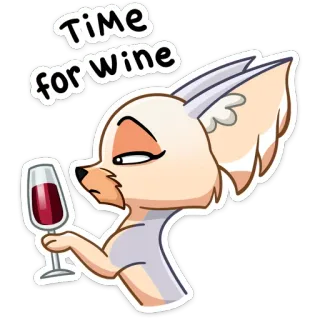 🍷 TIME for WINE vino, alcohol, dibujos animados, fennec, relajación, celebración telegram sticker