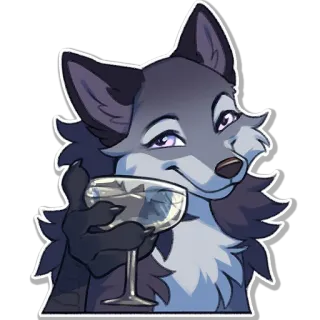 🍸 หมาป่า, สัตว์, ค็อกเทล, ดื่ม, เฟอร์รี่, มานุษยรูปนิยม telegram sticker
