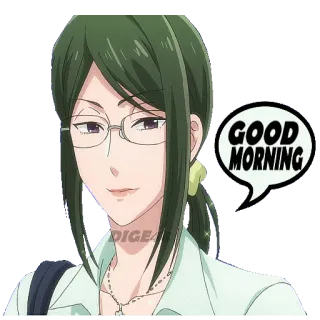 🛏 GOOD MORNING anime, donna, occhiali, buongiorno, saluto telegram sticker