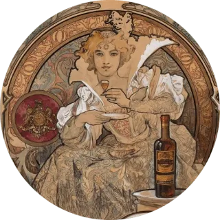 🌺 Jugendstil, Wein, Frau, Mucha-Stil, Alkohol, Vintage telegram sticker