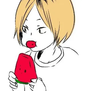🐱 Anime, Pastèque, Personnage, Manger, Mignon, Dessin telegram sticker