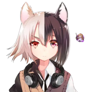 🎧 Anime, Mädchen, Katzenohren, Kopfhörer whatsapp sticker