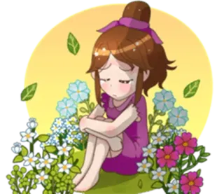 👺 triste, menina, flores, desenho animado, emocional, sozinha whatsapp sticker