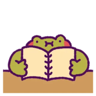 📖 rã, lendo, livro, fofo, animal telegram sticker