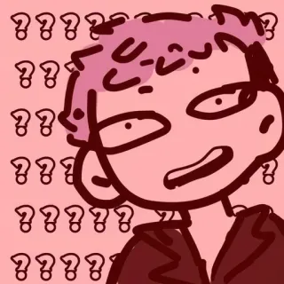 😳 ??????????????????????????????? вопросительные знаки, розовый, мультфильм, путаница, неуверенность, портрет telegram sticker