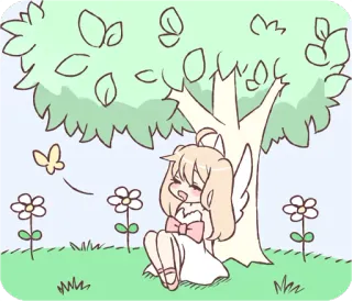 😪 malaikat, kawaii, kupu-kupu, pohon, bunga, imut, anime telegram sticker