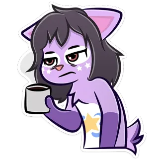 🫖 kat, koffie, slaperig, moe, paars, dier telegram sticker
