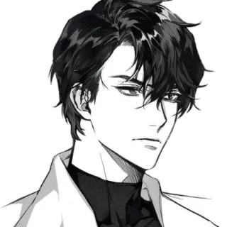 🚸 อนิเมะ, มังงะ, ผู้ชาย, หล่อ, จริงจัง, ขาวดำ, ภาพเหมือน telegram sticker