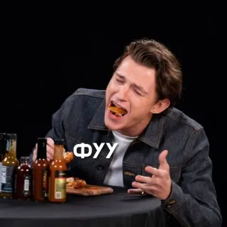 💋 ФУУ cibo, salsa piccante, mangiare, uomo, espressione, russo, bleah telegram sticker
