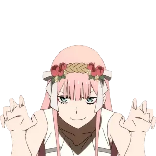 😈 Zero Two Darling in the Franxx anime, Zero Two, Darling in the Franxx, desenho animado, menina, cabelo rosa telegram sticker