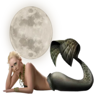 🌑 Meerjungfrau, Fantasy, Mond, Meereswesen, Mythisch, Frau telegram sticker