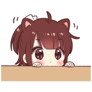 👀 Dziewczyna anime, Chibi, Kawaii, Słodkie, Zaglądać, Kocie uszy, Kreskówka telegram sticker