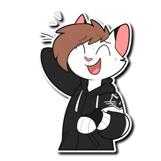 😅 Katze, Fellwesen, Cartoon, Animation, Sticker, Katzenmensch, schwitzend, nervös whatsapp sticker