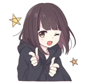 🙀 Anime, Ragazza, Occhiolino, Stelle, Carino, Felpa con cappuccio telegram sticker