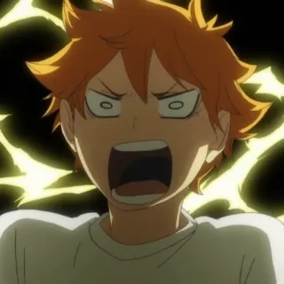 🤡 Hinata Shoyo Haikyuu Anime, Kreskówka, Wyraz twarzy, Zszokowany, Zaskoczony, Haikyuu, Hinata Shoyo telegram sticker