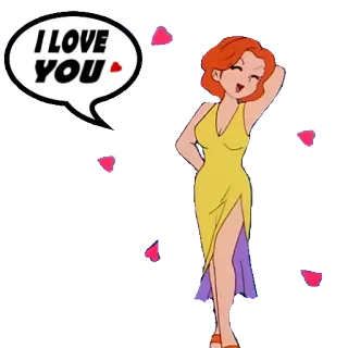 ❤ I LOVE YOU dibujos animados, amor, romántico, mujer, vestido, bocadillo telegram sticker