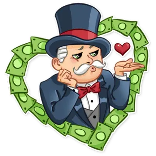 😘 Monopoly Man Monopoly Herz, Geld, reich, Cartoon, Spiel, Dollar telegram sticker