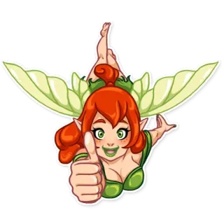👍 fata, cartone animato, donna, ali, elfo, verde whatsapp sticker