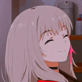 ☺ ragazza anime, sorridente, carina, girocollo, capelli rosa, cartone animato, animato telegram sticker