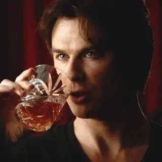 🦇 Damon Salvatore The Vampire Diaries Wampir, Picie, Alkohol, Mężczyzna, Portret, Kieliszek wina, Alkohol telegram sticker