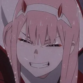 😆 Zero Two Darling in the Franxx アニメ, ゼロツー, ダーリン・イン・ザ・フランキス, キャラクター, 女の子, ピンク髪, 角 telegram sticker