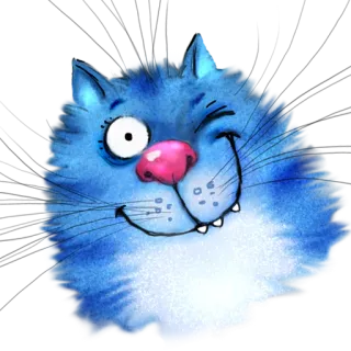 😉 gatto, blu, che ammicca, acquerello, animale, carino telegram sticker