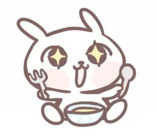 🎀 thỏ, dễ thương, hoạt hình, ăn, bát, thìa, nĩa telegram sticker