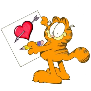 💘 Garfield cartoon, cat, heart, arrow, love, drawing, pencil whatsapp sticker