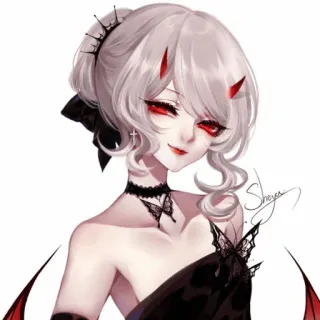 😂 dziewczyna anime, demon, czerwone oczy, gotycki, fantasy, portret telegram sticker