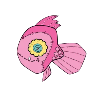 🐟 魚, ピンク, 裁縫, ボタン, パッチワーク telegram sticker